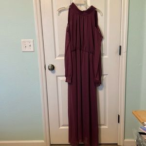 Purple dress, cold shoulder, perfect for the holidays!